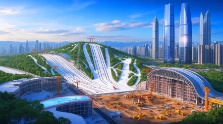 Illustration of Huafa Ice and Snow World transforming Shenzhen into a winter sports destination.