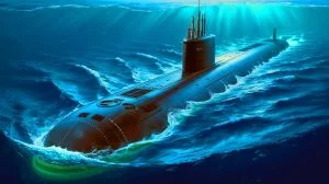 Illustration of the Virginia Block V submarine with enhanced strike capabilities and advanced stealth technology.