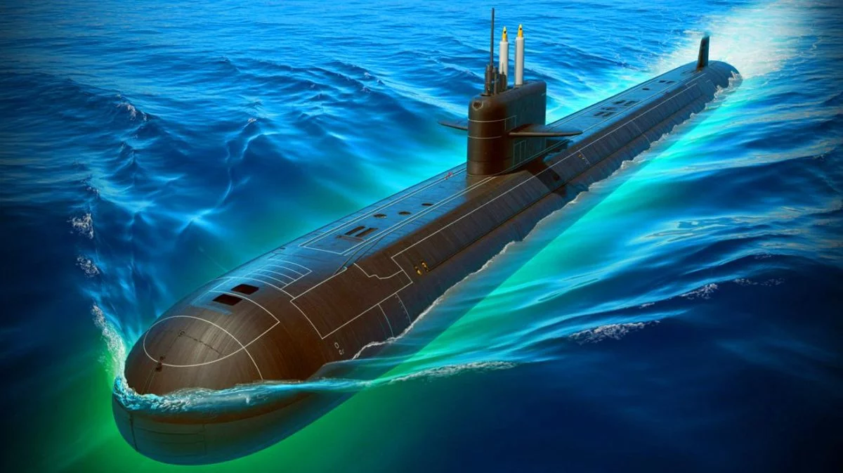Illustration of the Virginia Block V submarine showcasing its advanced stealth and strike capabilities.