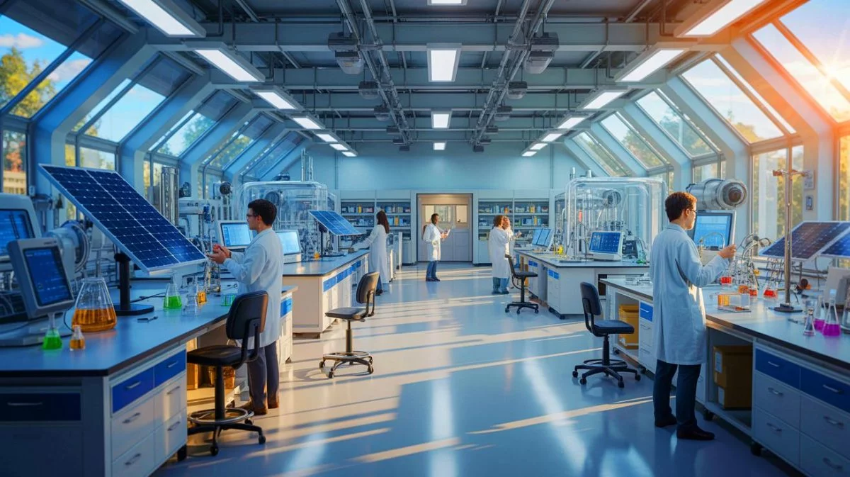 Illustration of scientific and technological advancements driving sustainable development and healthcare innovation.