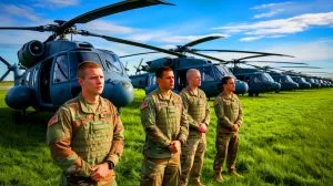 Illustration of Army Reserve soldiers facing uncertainty as helicopter units are dismantled for modernization.