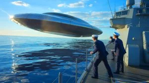 Illustration von einem unidentifizierten Flugobjekt über der USS Princeton im Jahr 2004.