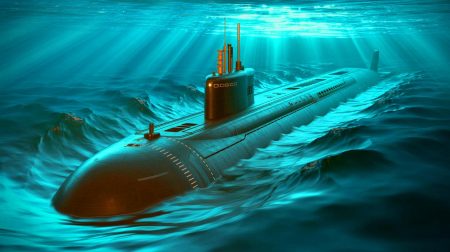 Illustration von einem russischen Atom-U-Boot der Borei-A-Klasse im Kontext geopolitischer Spannungen.
