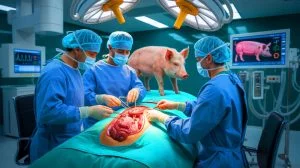 Illustration de la transplantation d'un poumon de porc génétiquement modifié dans un humain en Chine.