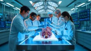 Illustration de la greffe réussie d'un poumon de porc génétiquement modifié sur un patient en état de mort cérébrale.