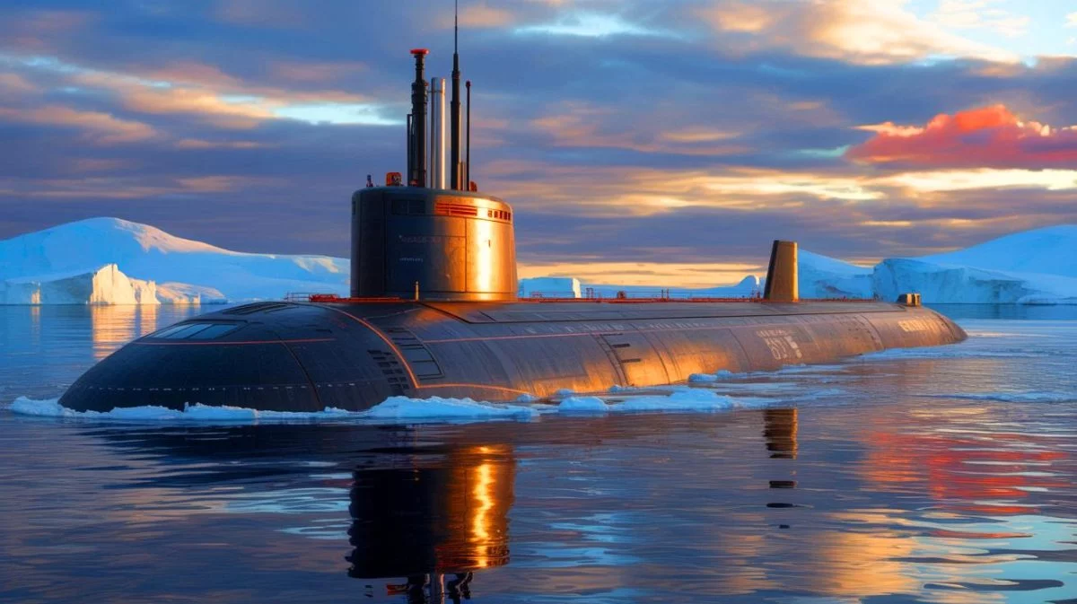 Illustration of nuclear-powered submarines transporting liquefied natural gas along the Northern Sea Route.
