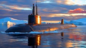 Illustration of nuclear-powered submarines transporting liquefied natural gas along the Northern Sea Route.