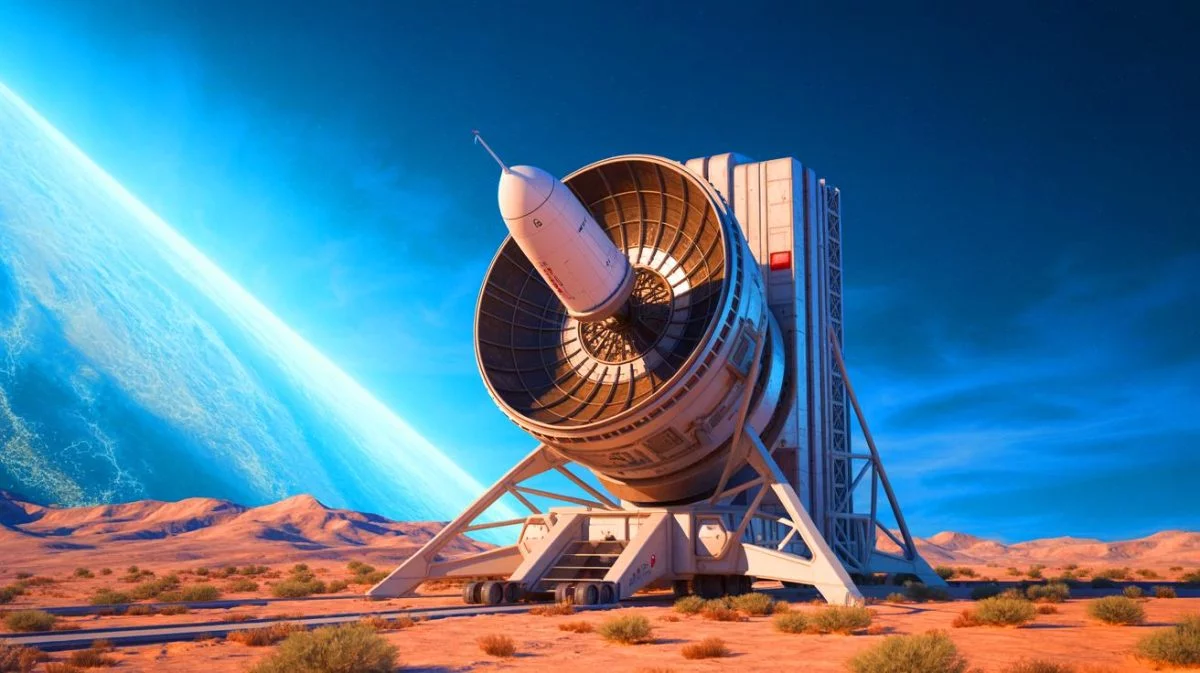 Illustration of SpinLaunch's centrifugal launch system revolutionizing satellite deployment.