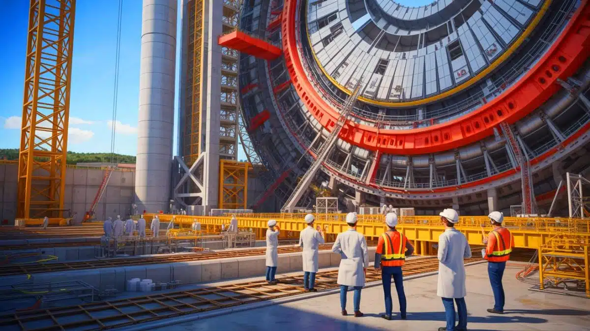 Illustration of the ITER project's collaborative effort to advance nuclear fusion technology.