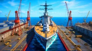 Illustration of the U.S. Navy's efforts to expand and modernize its fleet in response to global naval competition.