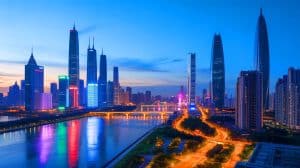 Illustration de Shenzhen en tant que centre de richesse et de technologie à croissance rapide en Asie.