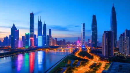 Illustration de Shenzhen en tant que centre de richesse et de technologie à croissance rapide en Asie.