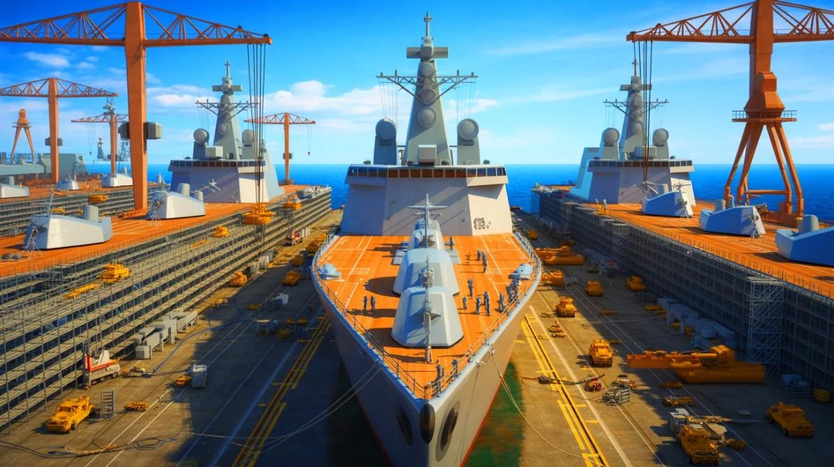 Illustration de la stratégie de modernisation et d'expansion de la flotte américaine pour contrer la montée en puissance de la marine chinoise.