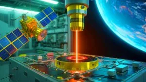 Illustration of a 2-watt laser achieving high-speed data transmission from a satellite to Earth.