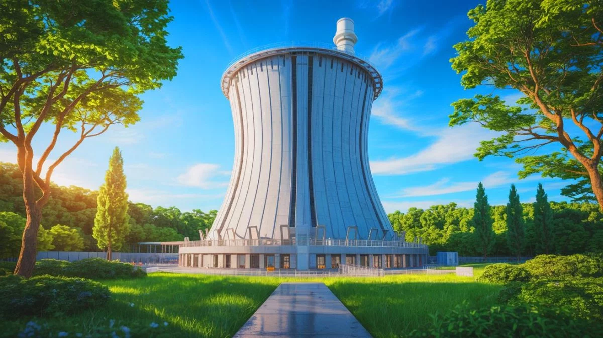 Illustration of China's Linglong-1 small modular reactor nearing completion in Hainan Province.