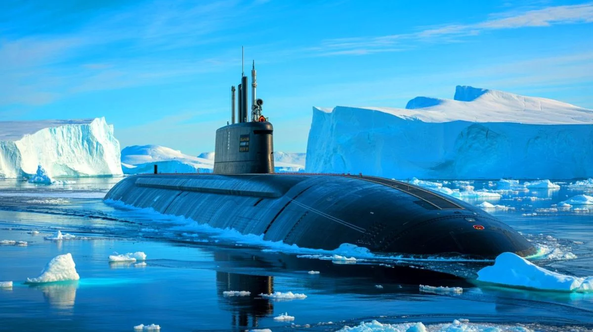 Illustration of nuclear-powered submarines transporting liquefied natural gas from the Arctic to Asia.