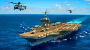 Illustration of the USS George Washington aircraft carrier in the Timor Sea.