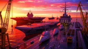 Illustration of the U.S. Navy's strategic efforts to expand and modernize its fleet in response to China's maritime rise.