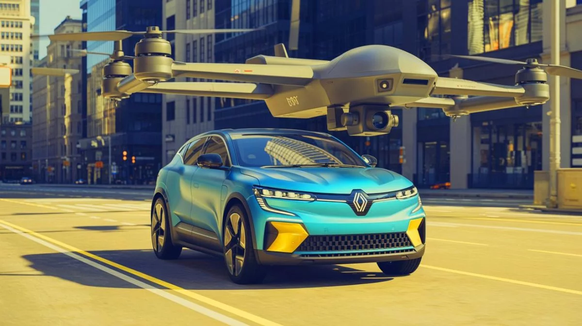 Illustration von den strategischen Veränderungen bei Renault im Bereich Elektromobilität und militärische Diversifikation.