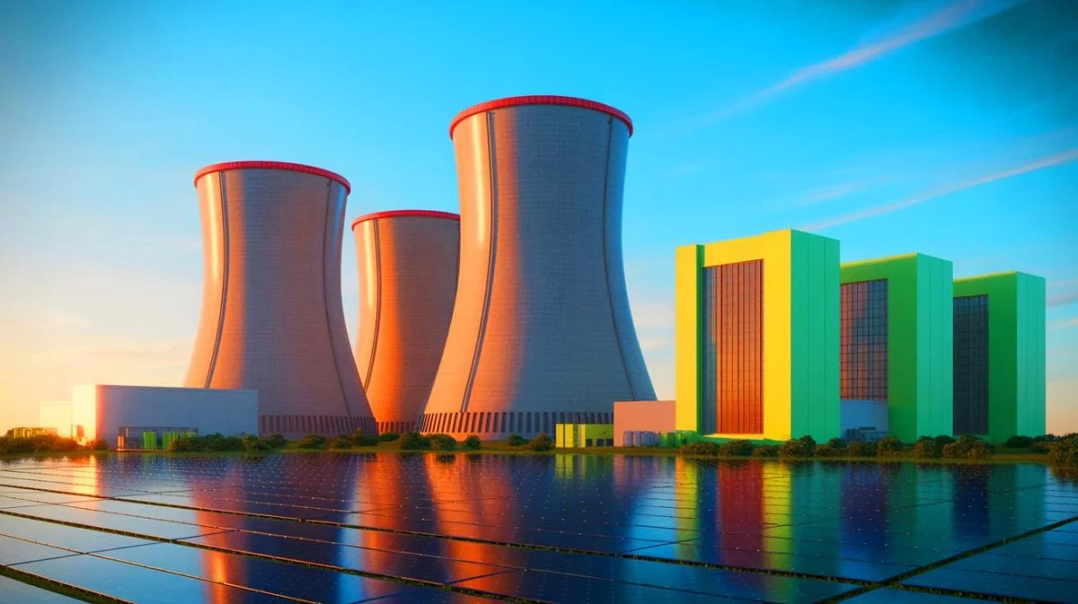 Illustration von der Nutzung fortschrittlicher nuklearer Technologie zur nachhaltigen Energieversorgung von Rechenzentren.