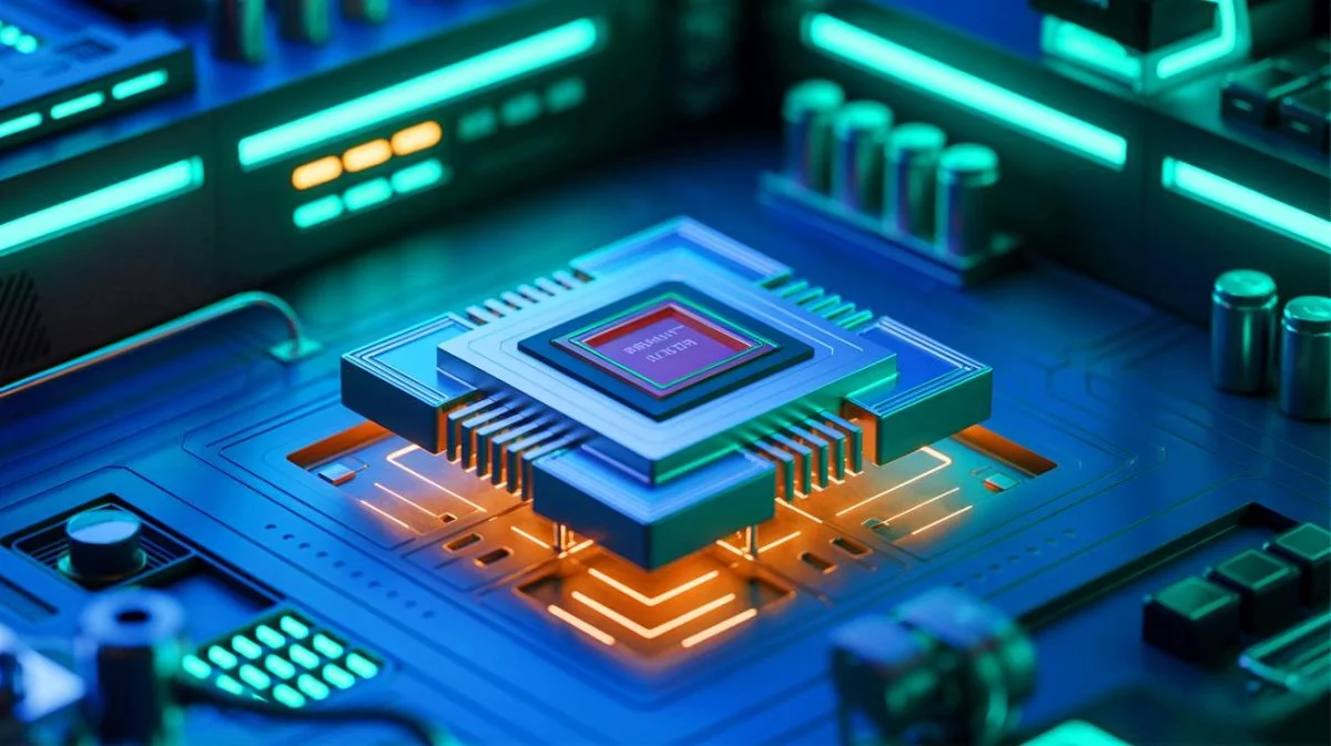 Illustration von einem Wismut-basierten Transistor als Durchbruch in der Halbleitertechnologie.