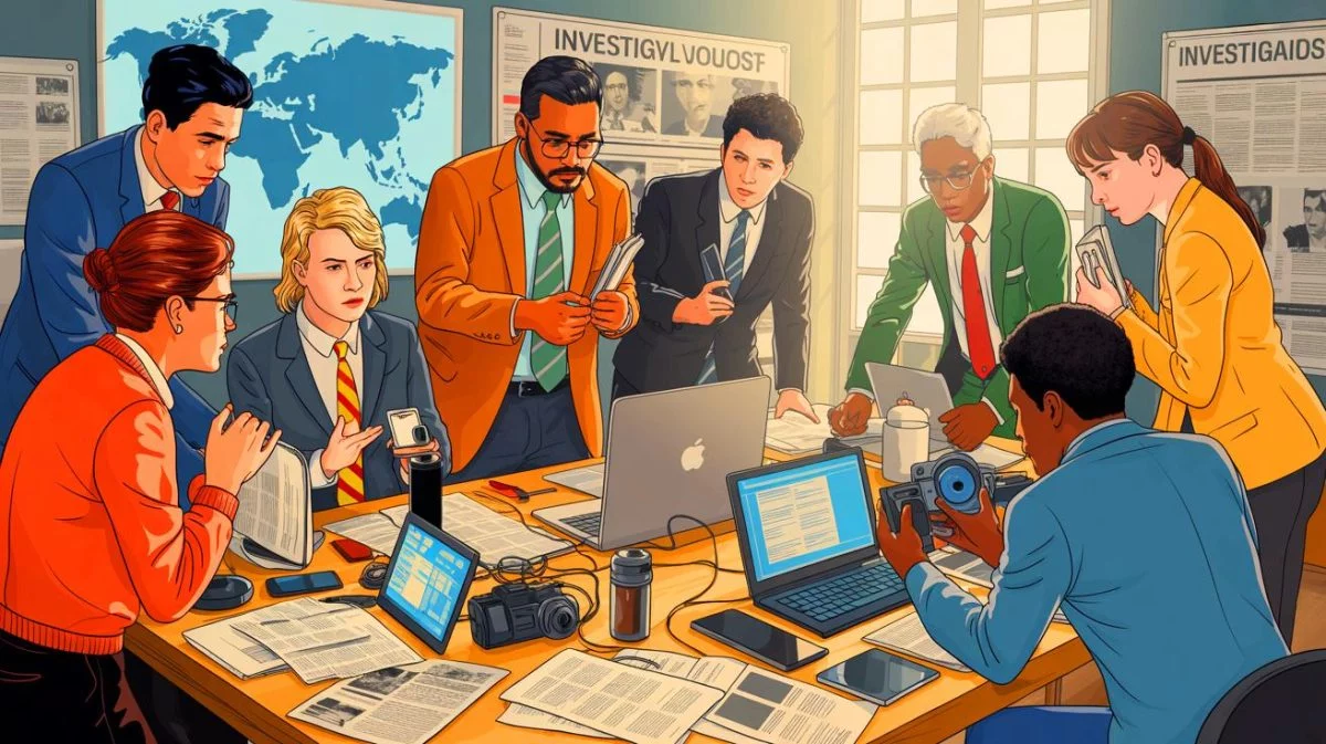 Illustration von gründlicher journalistischer Recherche und Informationsbewertung.