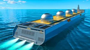 Illustration von der Entwicklung nuklearbetriebener Schiffe zur Verbesserung der maritimen Energieautonomie.