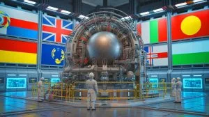 Illustration von der internationalen Zusammenarbeit beim ITER-Kernfusionsprojekt in Frankreich.