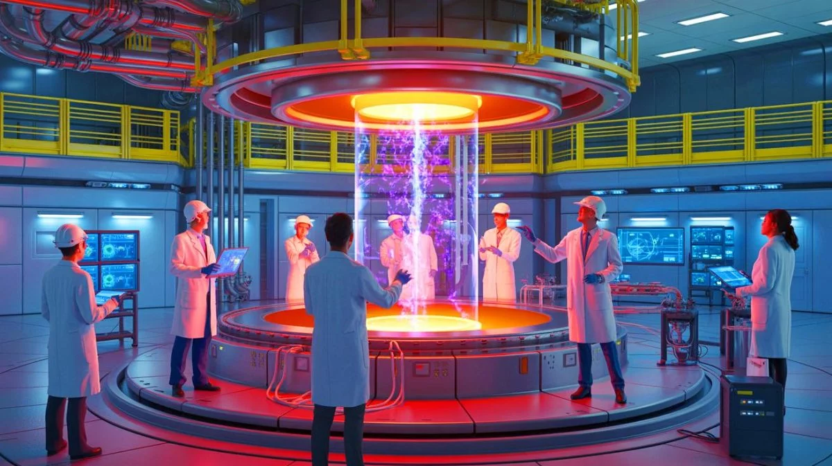 Illustration von der internationalen Zusammenarbeit am ITER-Fusionsreaktor-Projekt.