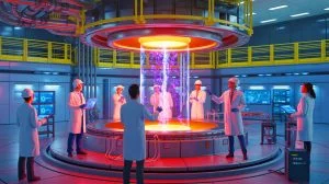 Illustration von der internationalen Zusammenarbeit am ITER-Fusionsreaktor-Projekt.