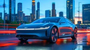 Illustration von der Entwicklung und den Herausforderungen der Elektromobilität im Kontext moderner Automobiltechnologie.