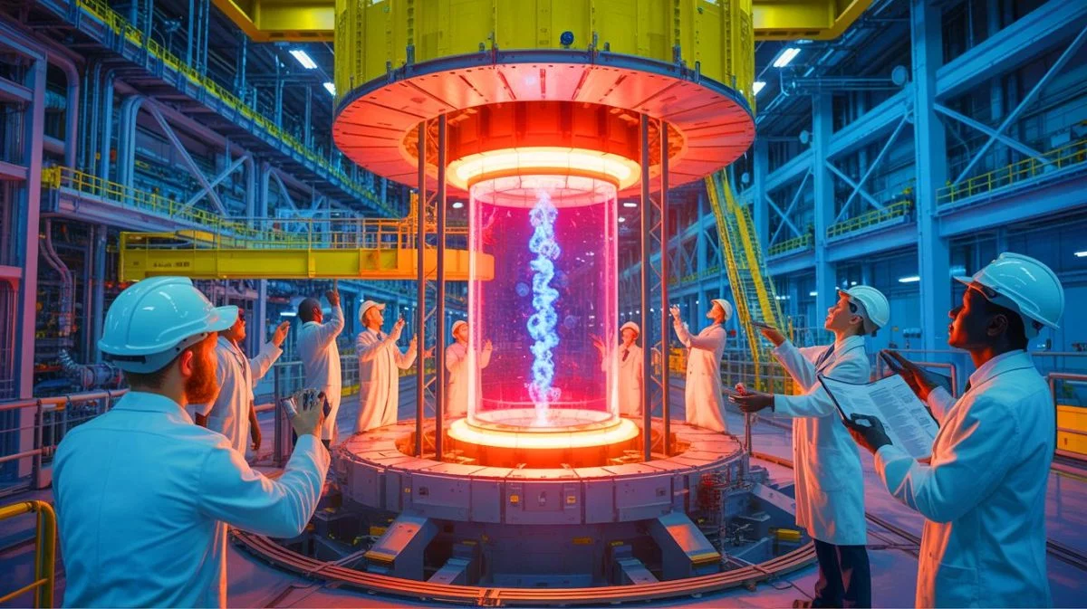 Illustration von der internationalen Zusammenarbeit bei der Entwicklung von Fusionsenergie.