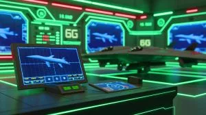 Illustration von Chinas Entwicklung eines 6G-basierten elektronischen Waffensystems zur Störung von Tarnkappentechnologie.
