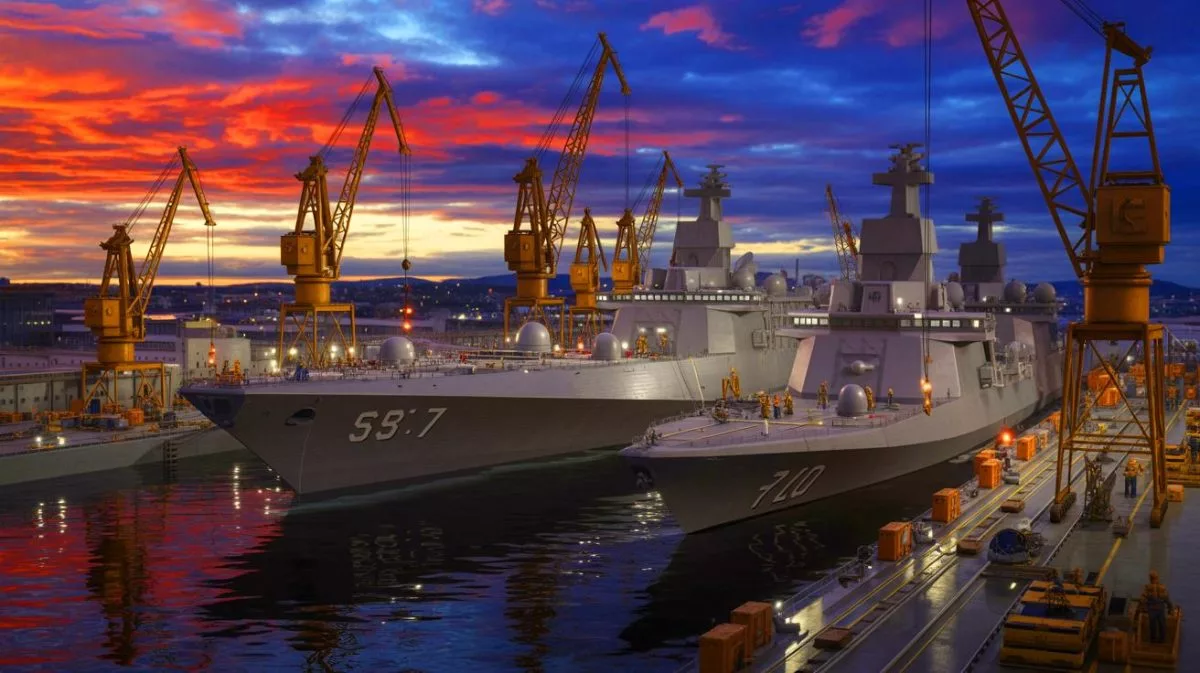 Illustration von der strategischen Modernisierung und Expansion der US-Marineflotte im geopolitischen Kontext.