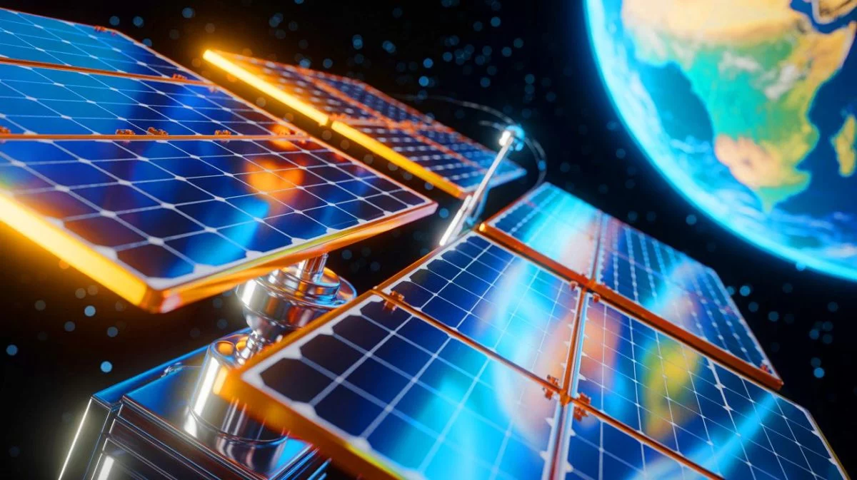 Illustration von weltraumbasierten Solarpanels zur kontinuierlichen Energieerzeugung aus dem All.