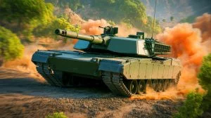 Illustration von einem modernen AbramsX-Panzer in der militärischen Technologieentwicklung.