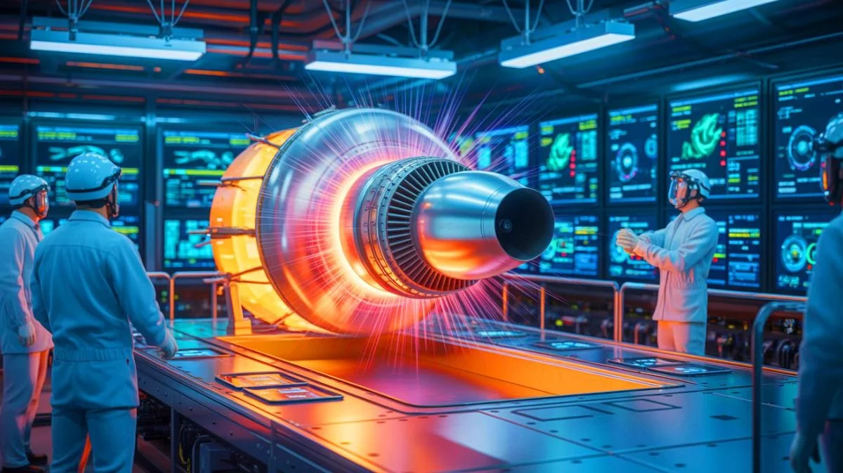 Illustration von der Entwicklung eines Hyperschall-Motors mit obliquer Detonation.