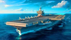 Illustration von der USS Gerald R. Ford als größtem Flugzeugträger der Welt.