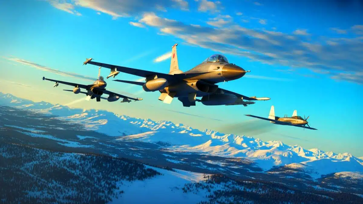 „Russische Flugzeuge provozieren“: Die USA fangen 2 Tage in Folge Spionageflugzeuge nahe Alaska ab Illustration von F-16-Kampfjets bei der Überwachung russischer Aufklärungsflugzeuge in der Alaskan Air Defense Identification Zone.
