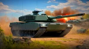 Illustration von einem AbramsX-Panzer, der technologische Fortschritte in der modernen Kriegsführung symbolisiert.