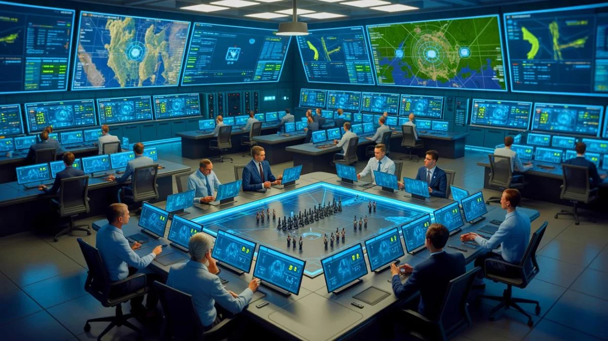 Illustration von der Integration künstlicher Intelligenz in militärische Wargaming-Tools.