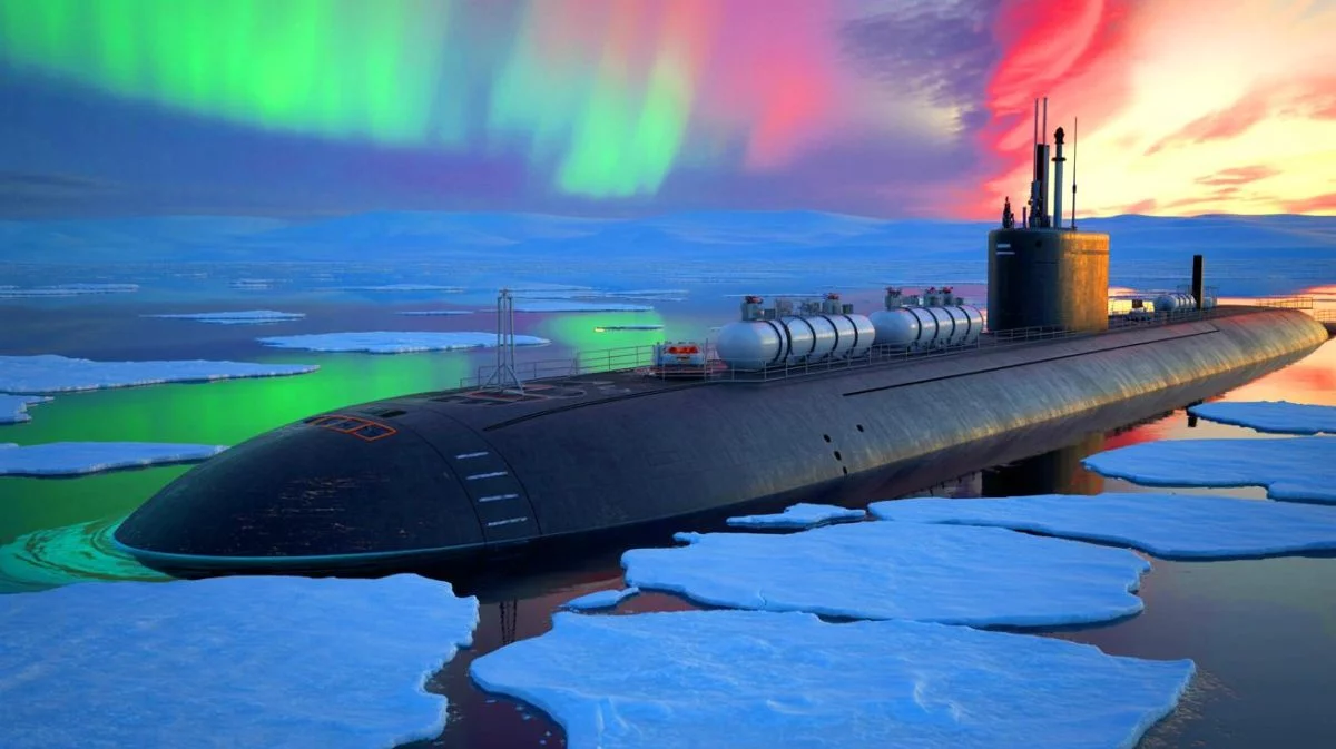 Illustration von U-Booten mit Kernreaktoren für den LNG-Transport entlang der Nordseeroute.