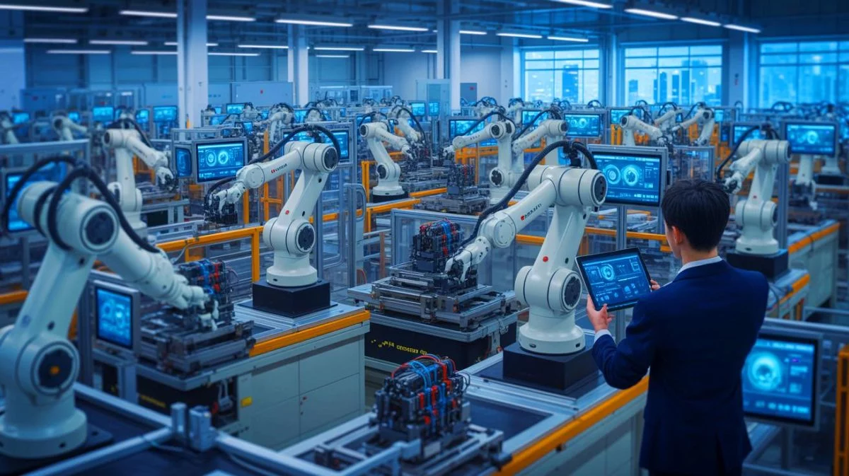 Illustration von Chinas Fortschritt in der Industrierobotik und Künstlichen Intelligenz.