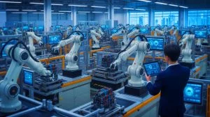 Illustration von Chinas Fortschritt in der Industrierobotik und Künstlichen Intelligenz.