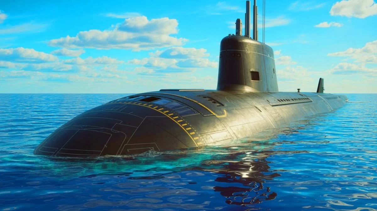 Illustration von der Virginia Block V, einem fortschrittlichen U-Boot mit erhöhter Feuerkraft und vielseitigen Einsatzmöglichkeiten.