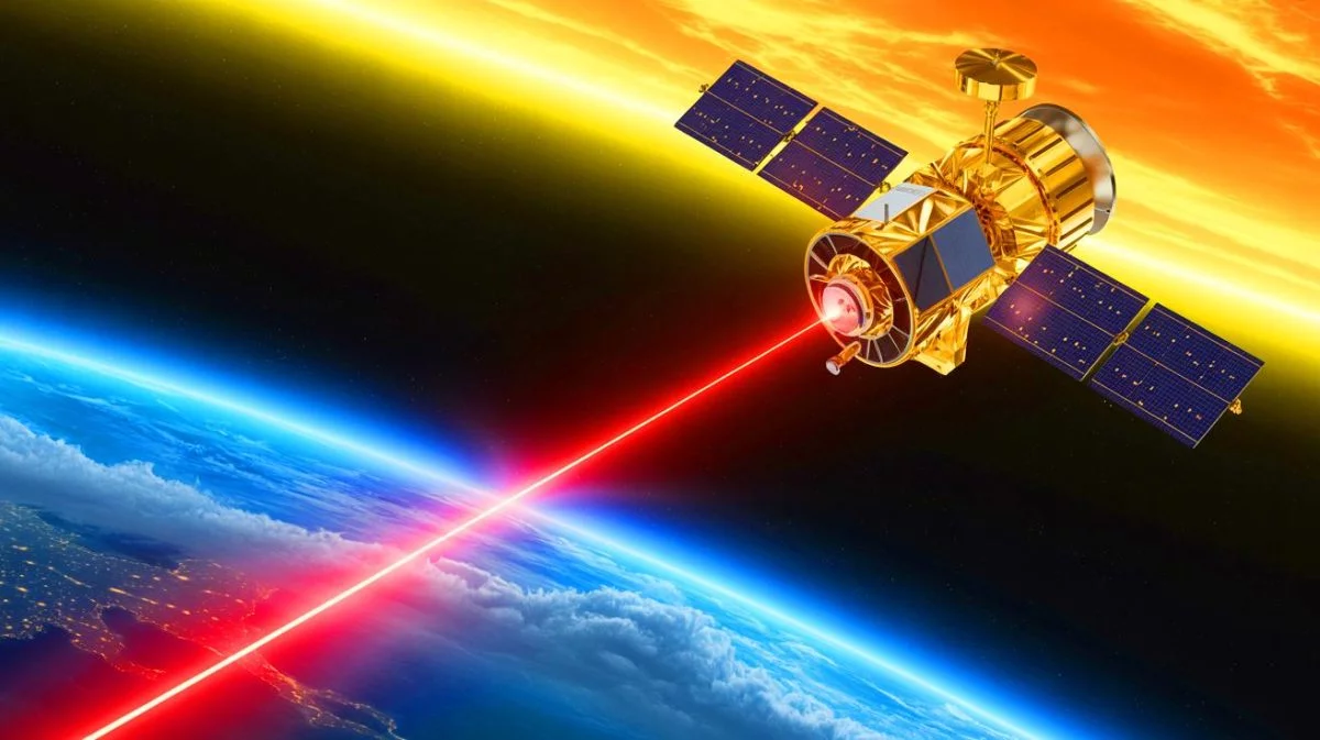 Illustration von der bahnbrechenden chinesischen Lasertechnologie zur Datenübertragung im Weltraum.