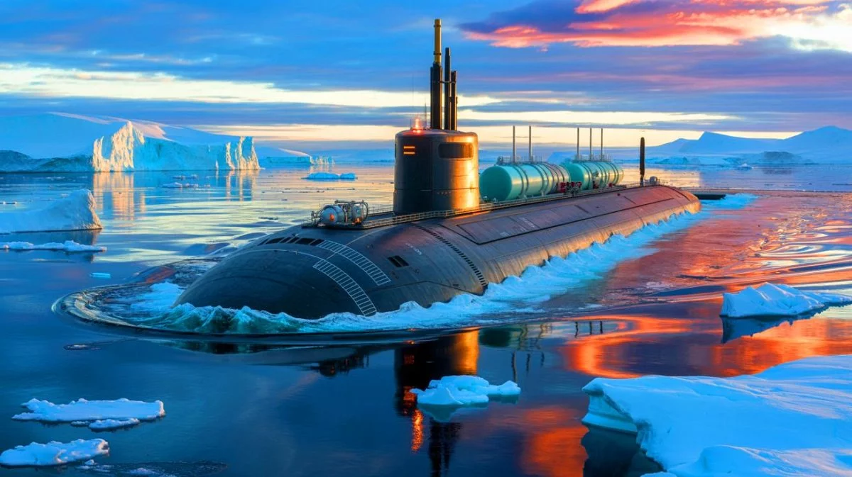 Illustration von nuklearbetriebenen U-Booten für den Flüssigerdgastransport entlang der Nordostpassage.