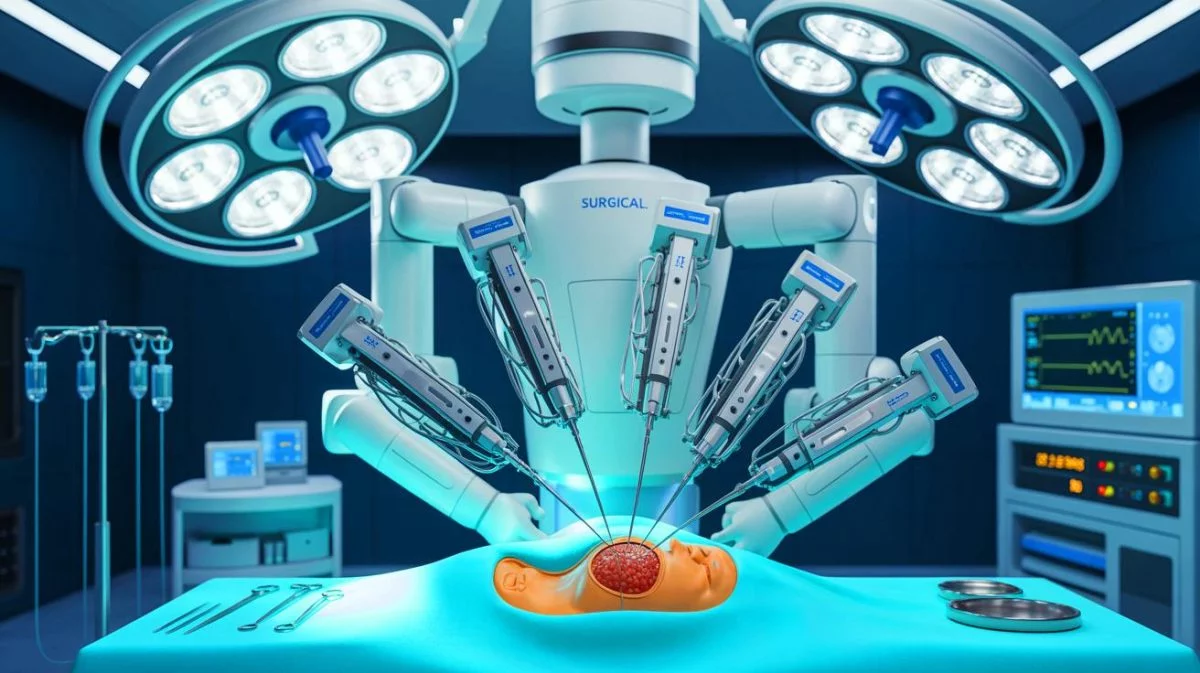 Illustration von einem autonomen chirurgischen Roboter bei einer Gallenblasenoperation.