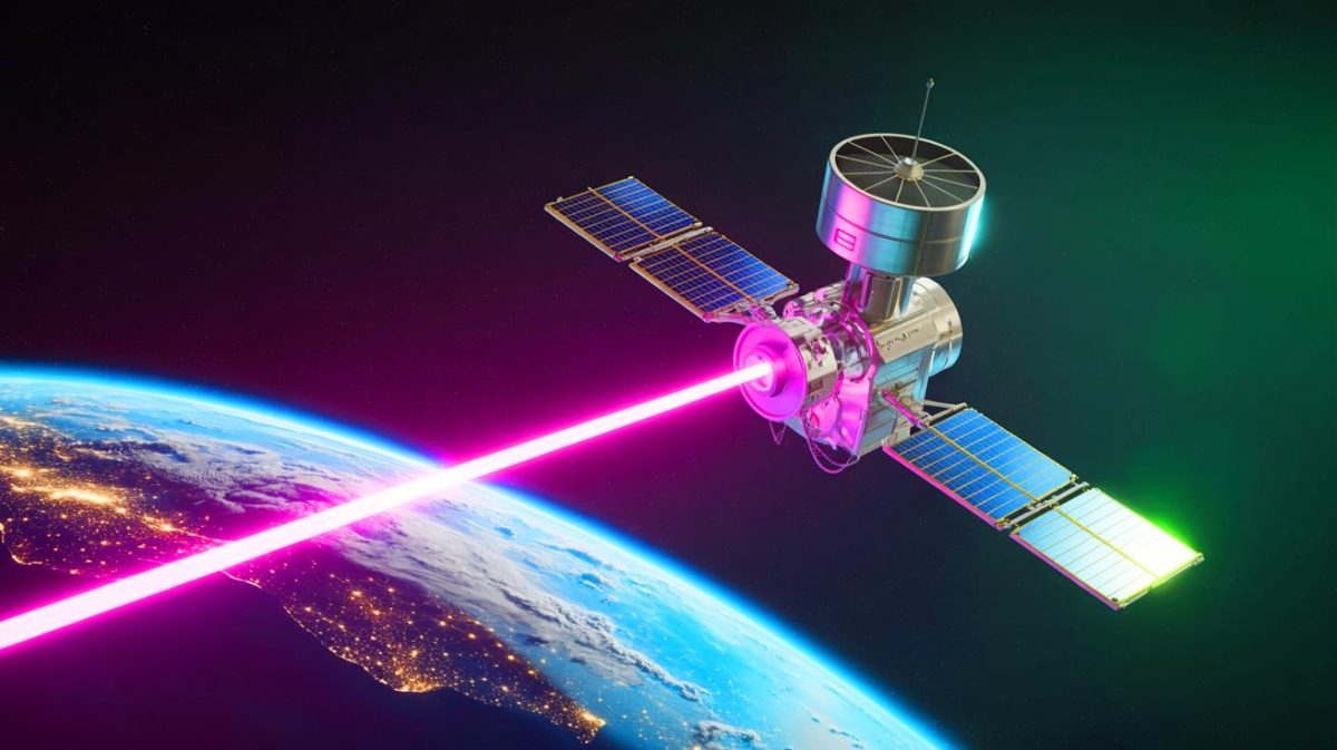 Illustration von der laserbasierten Datenübertragungstechnologie aus dem Weltraum.