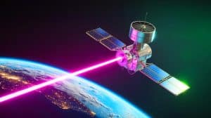 Illustration von der laserbasierten Datenübertragungstechnologie aus dem Weltraum.